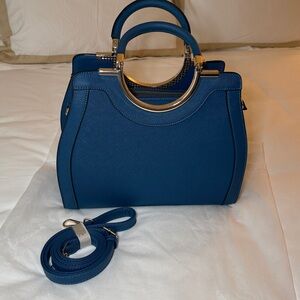 Peacock Blue satchel Handbag with gold  Accents